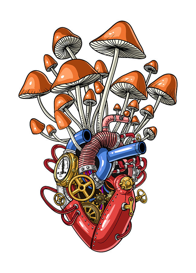 Mushroom Digital Art - Magic Mushrooms Anatomical Heart  by Nikolay Todorov