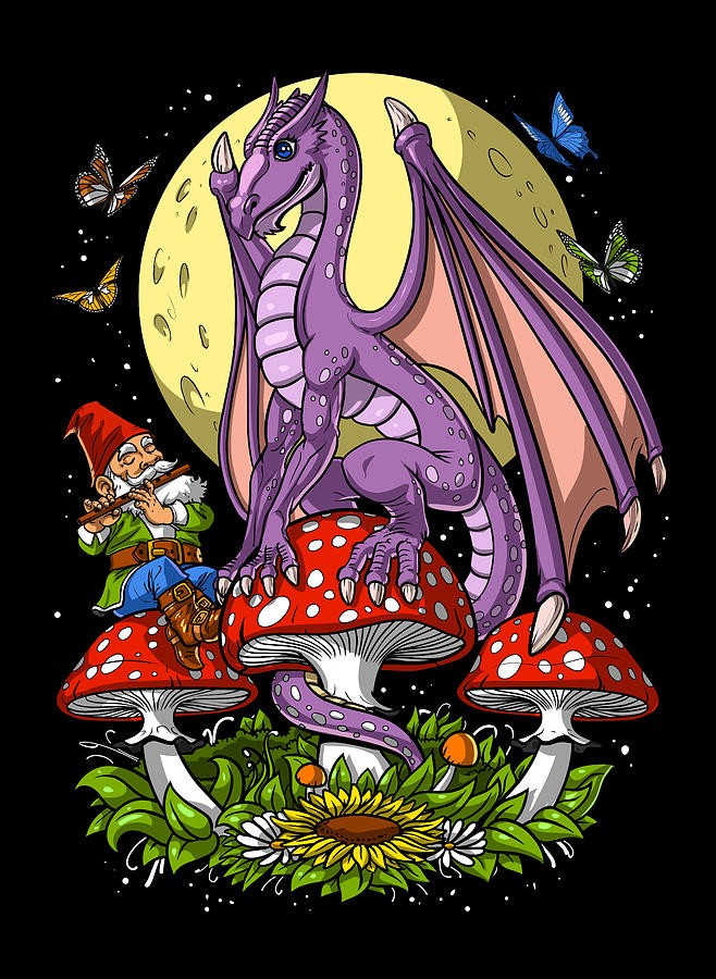 Fantasy Digital Art - Magic Mushrooms Dragon by Nikolay Todorov