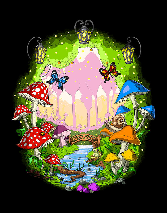Fairy Digital Art - Magic Mushrooms Forest by Nikolay Todorov