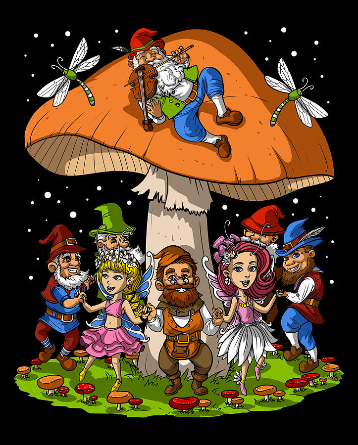 Fairy Digital Art - Magic Mushrooms Gnomes by Nikolay Todorov