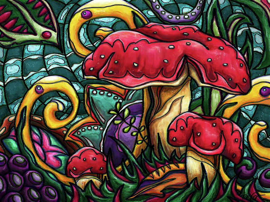 Magic mushrooms painting, colorful mushrooms  Painting by Nadia CHEVREL