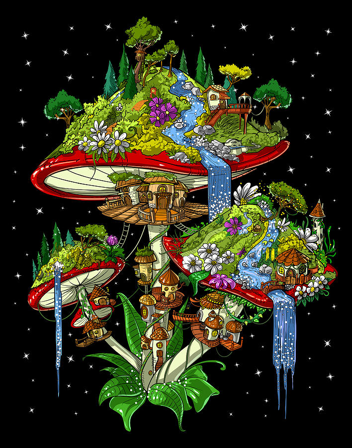 Fairy Digital Art - Magic Mushrooms World by Nikolay Todorov