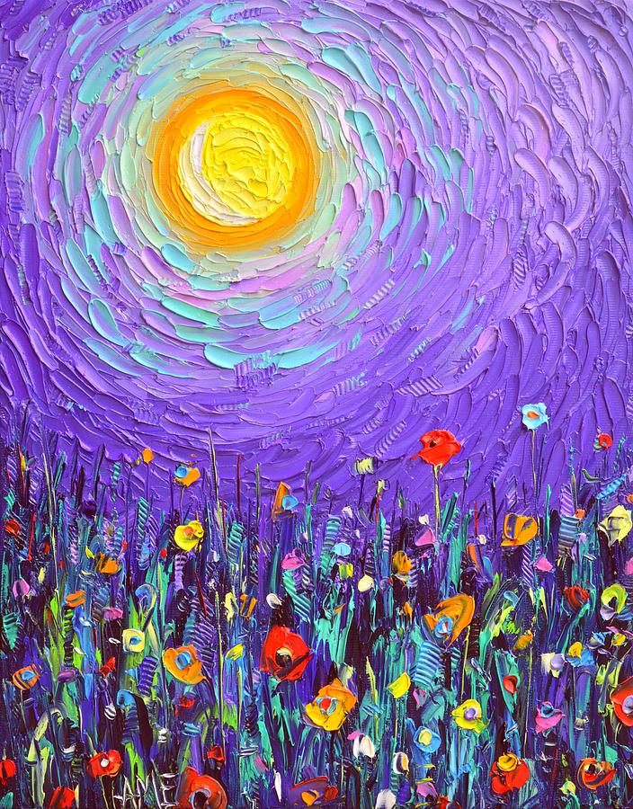 MAGIC NIGHT MEADOW BY MOONLIGHT abstract wildflowers palette knife oil painting Ana Maria Edulescu  Painting by Ana Maria Edulescu