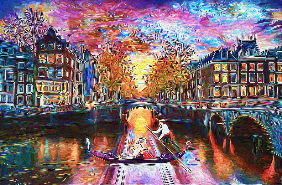 Magic sunset in Amsterdam Painting by Nenad Vasic