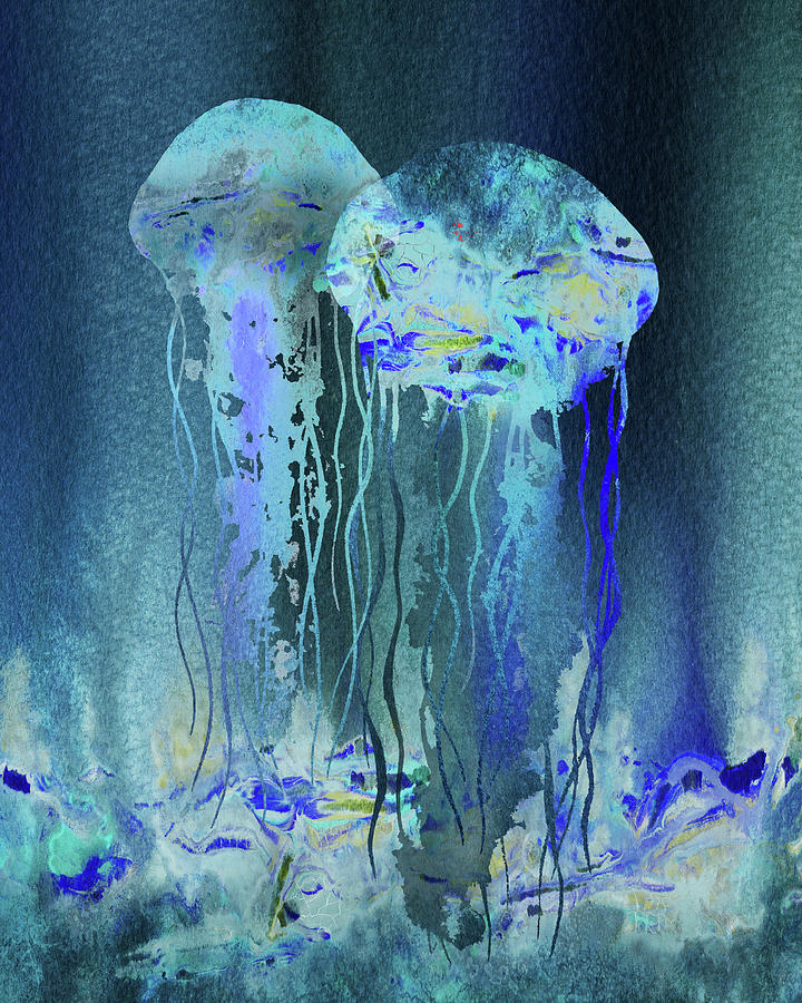Magic Under The Sea Two Jellyfish  Painting by Irina Sztukowski