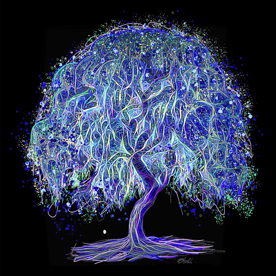 Magic Weeping Willow Tree Black Background Digital Art by OLena Art by Lena Owens - Vibrant DESIGN