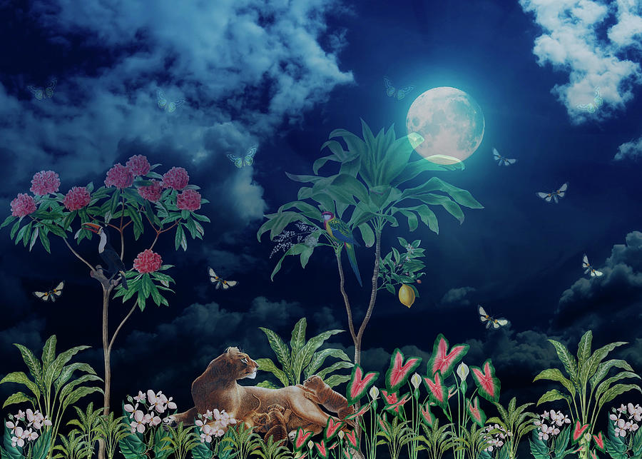 Magical And Beautiful Jungle Night Mixed Media by Johanna Hurmerinta