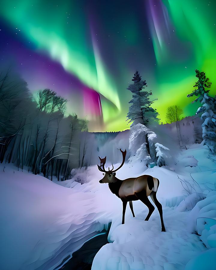 Magical Aurora Snowscape Digital Art by Lisa Pearlman