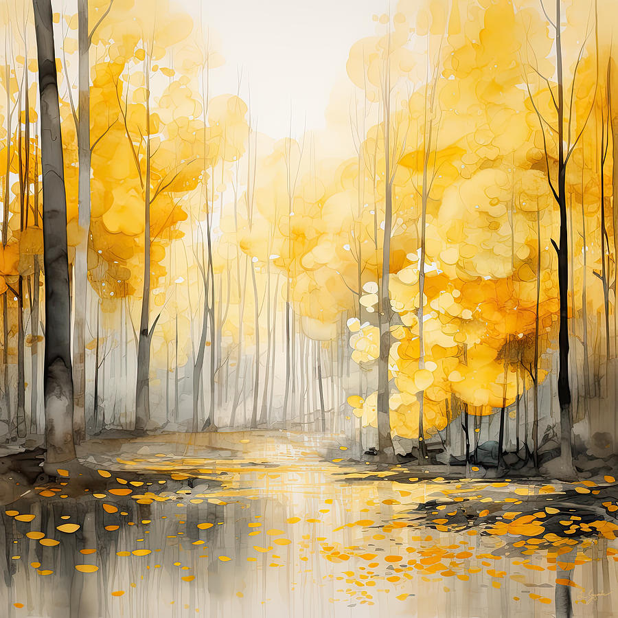 Magical Autumn - Autumn Magic - Watercolor Painting of the Woods in Fall Colors Painting by Lourry Legarde