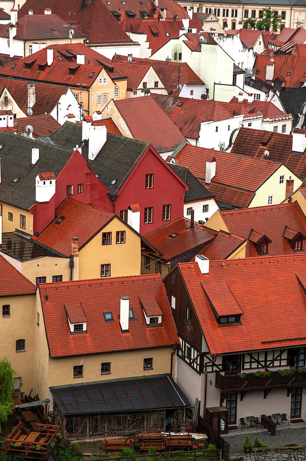 Magical Charm of Cesky Krumlov - Houses with Red Roofs Photograph by Jenny Rainbow
