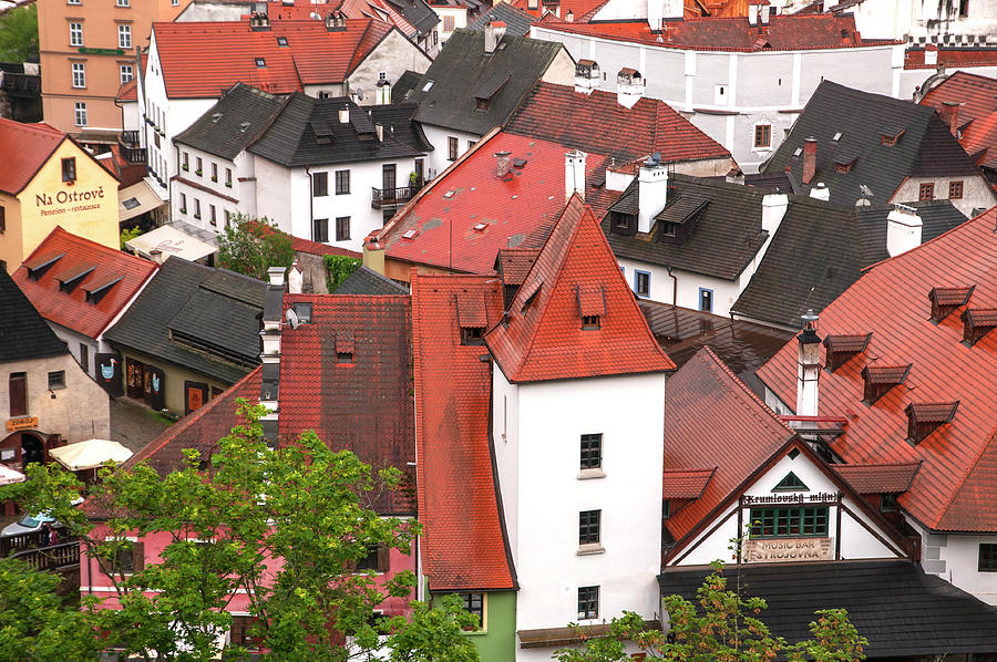 Magical Charm of Cesky Krumlov - Old Houses and Red Roofs Photograph by Jenny Rainbow