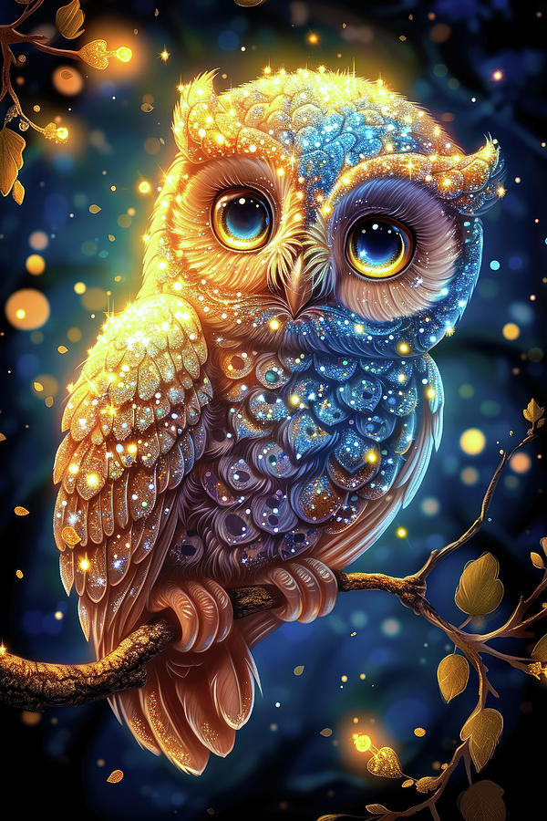 Magical Cute Glitter Owl 01 Digital Art by Matthias Hauser