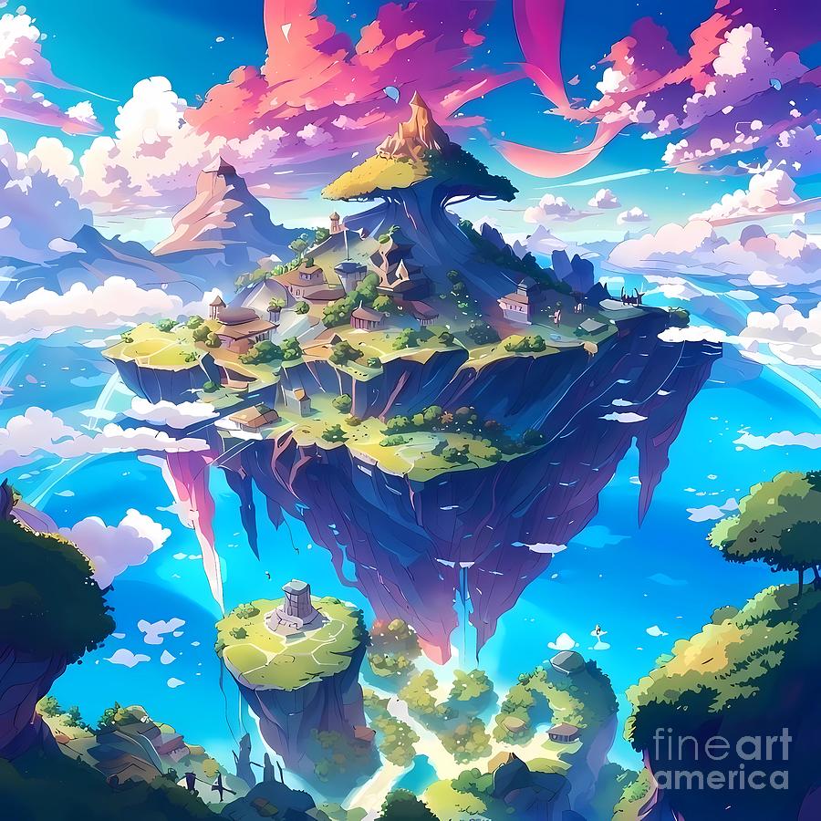 Magical floating islands landscape Digital Art by Amber Anderson - Fine ...