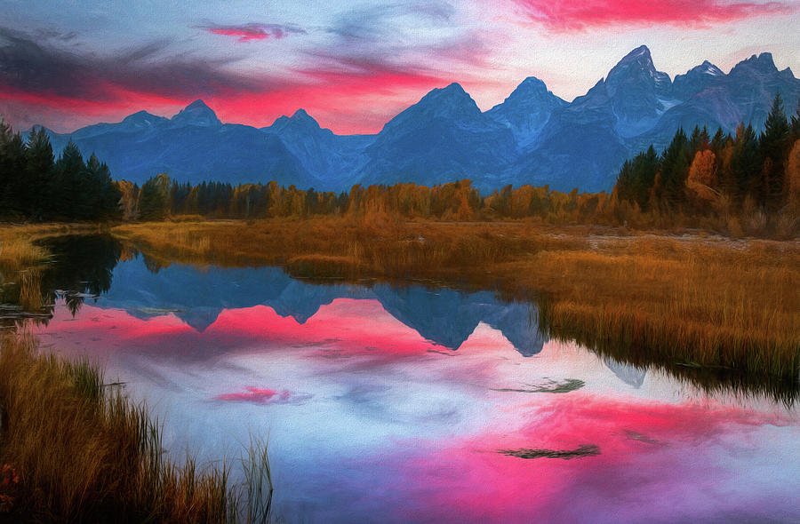 Magical Grand Teton Sunset Reflection Mixed Media by Dan Sproul