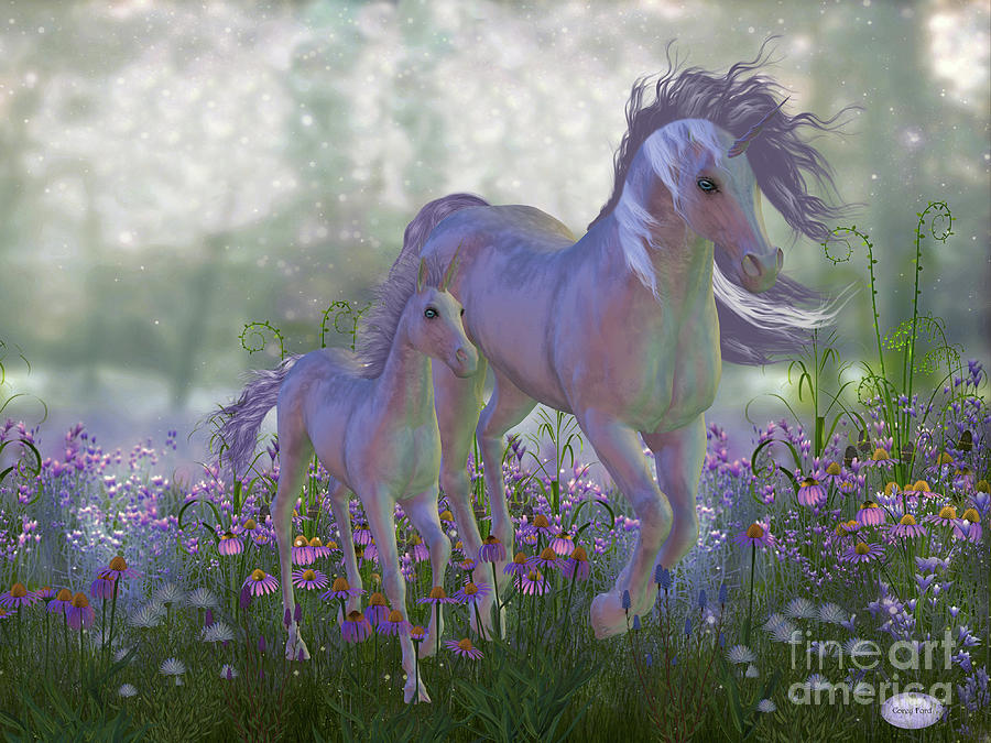 Magical Mare And Foal Unicorn Digital Art
