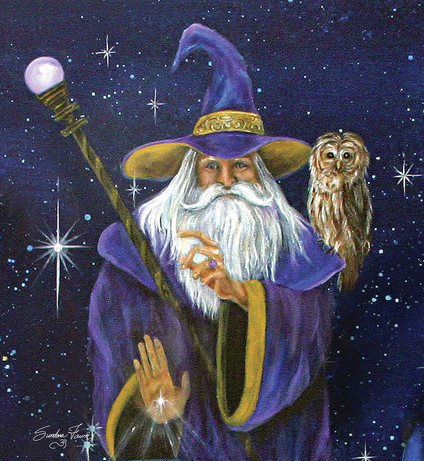 Owl Painting - Magical Merlin by Sundara Fawn