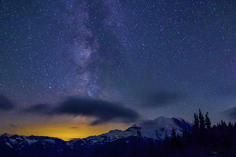 Magical Milky Way, Magnificent Orca Cloud and Majestic Mt. Rainier Photograph by Emerita Wheeling