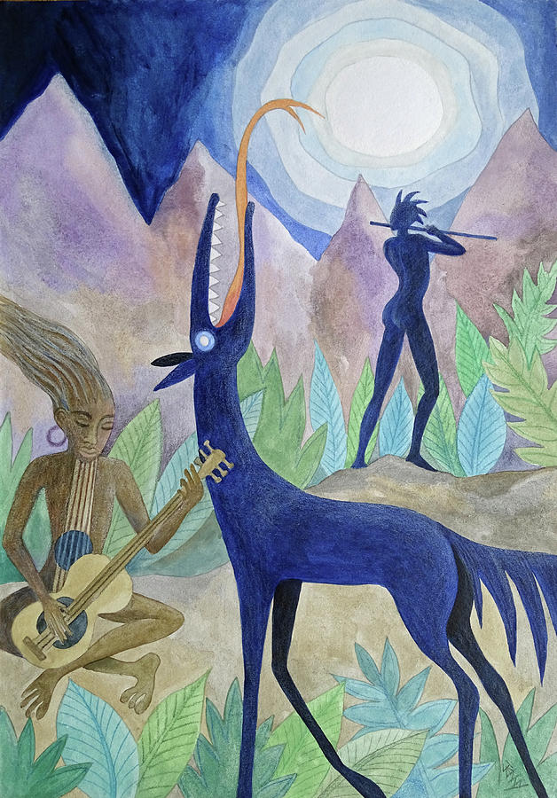 Mountain Painting - Magical Moonlight Gathering by Jennifer Baird