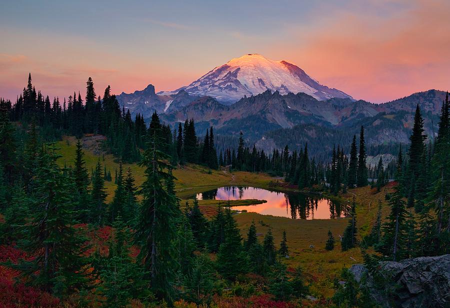 Magical Morning at Lake Tipsoo at Mount Rainier National Park Photograph by Lynn Hopwood
