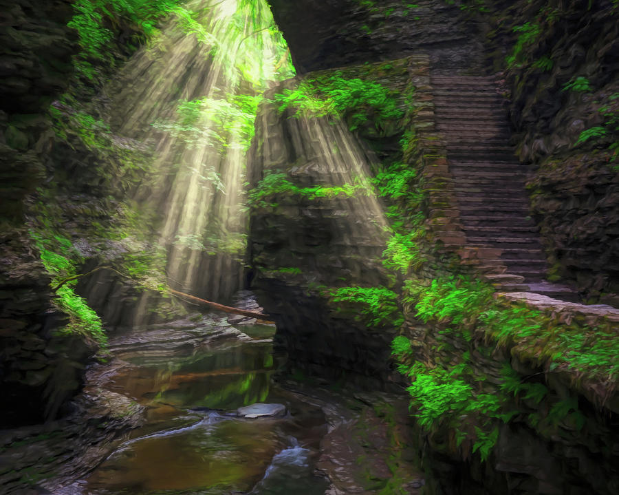 Magical Morning In Watkins Glen State Park Painting by Dan Sproul