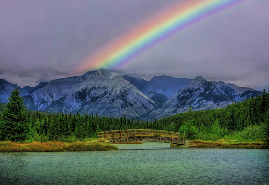 Magical Mountain Rainbow Bridge Painting by Dan Sproul