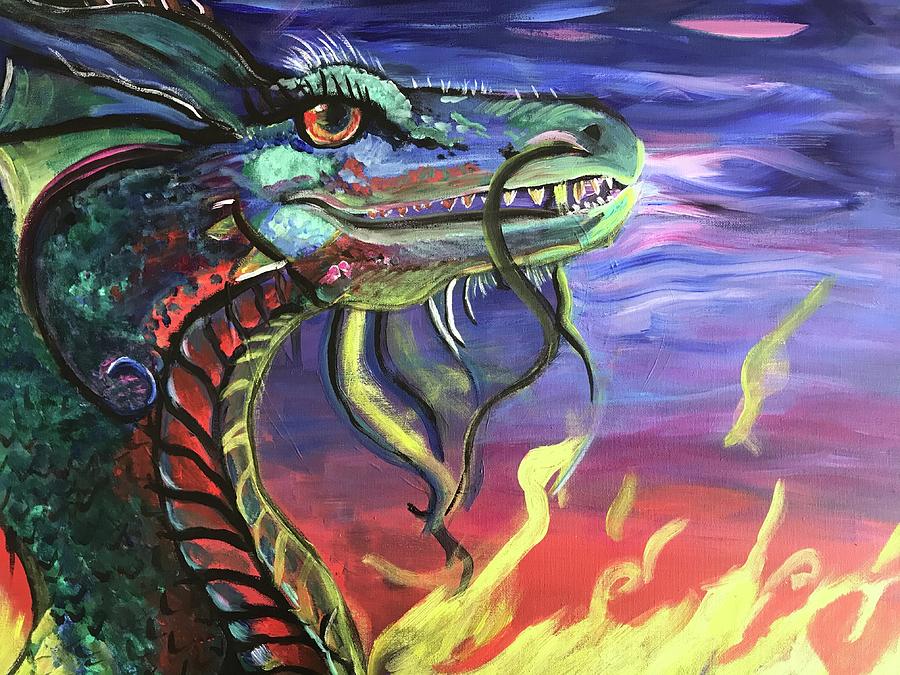 Magical rainbow fire dragon Painting by Kim Nelli - Fine Art America