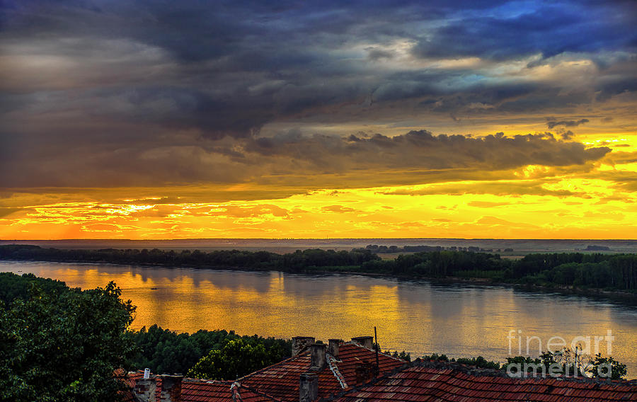 Tree Photograph - Magical sunset over the Danube river by Evmeniya Stankova