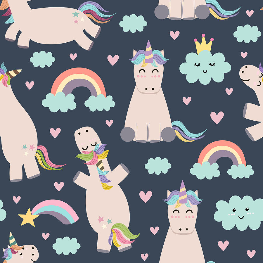 Magical Unicorns Blue And Pink Kid Girls Pattern Digital Art By 