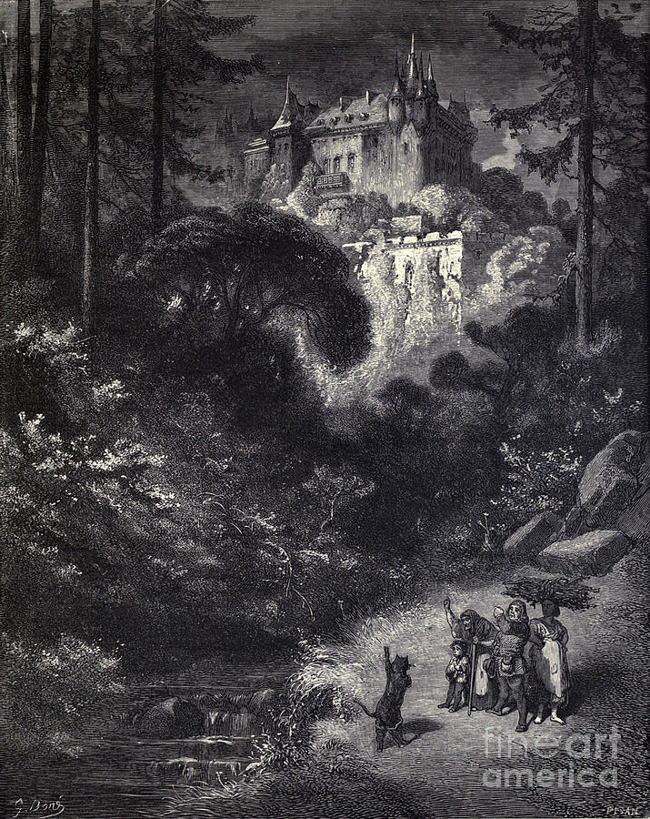 Magicians Palace from Puss in Boots by Gustave Dore w1 Drawing by Historic illustrations