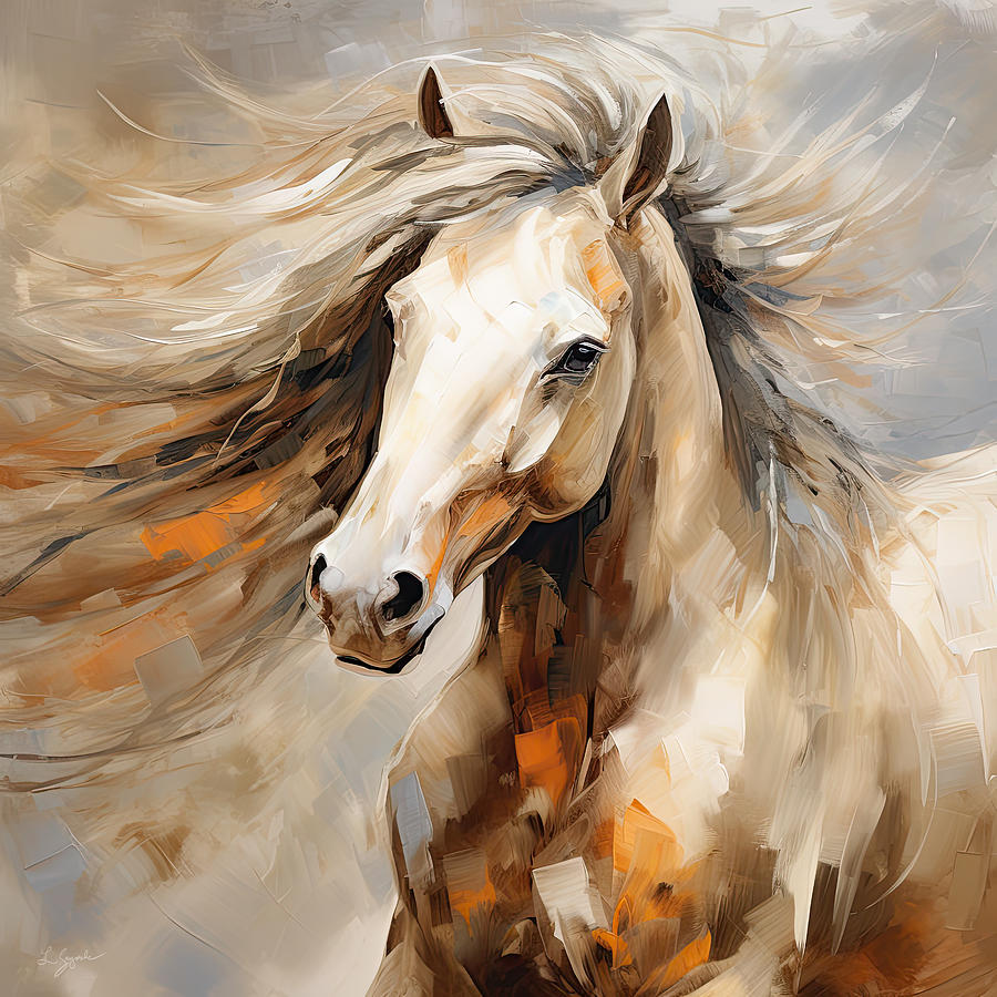 Magnificence- Colorful Horse- White And Brown Paintings Painting by Lourry Legarde