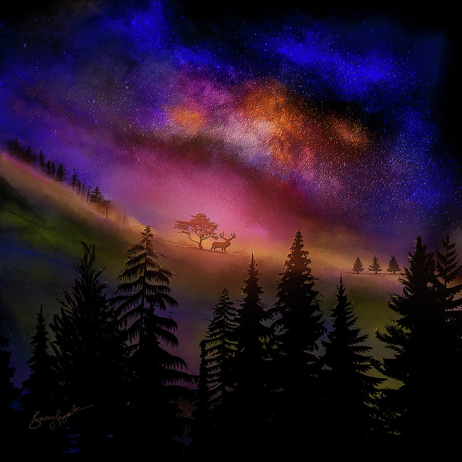 Galaxy Painting - Magnificence Of Darkness - Aurora Borealis Art by Lourry Legarde