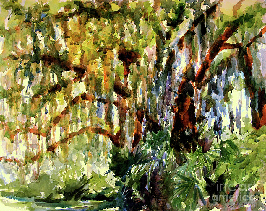 Magnificent Florida Oak Tree Painting by Julianne Felton