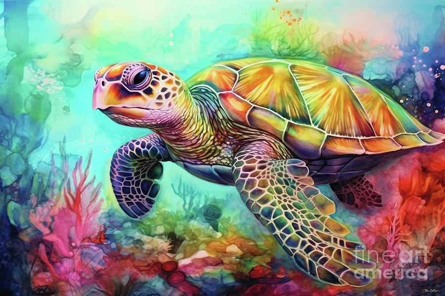 Magnificent Sea Turtle Painting by Tina LeCour - Fine Art America