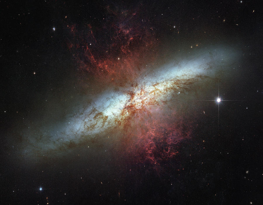 Interstellar Photograph - Magnificent Starburst Galaxy Messier 82 by Nasa