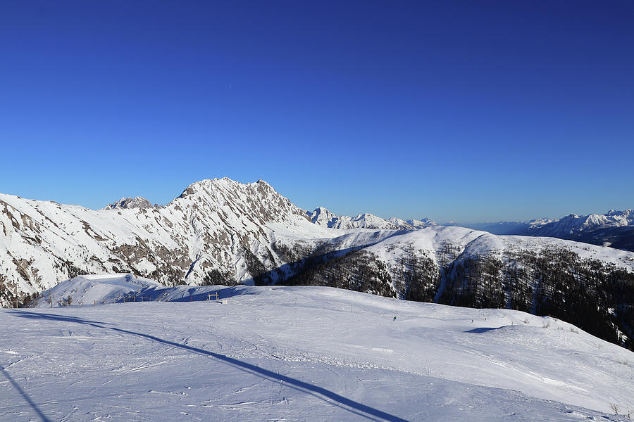 Magnificent views of the Tyrolean Alps in western Austria especially the rocky mountain Eggenkofel from the Obertilliach ski resort in the Lesachtal Valley. The slope is ideal for beginners Photograph by Vaclav Sonnek