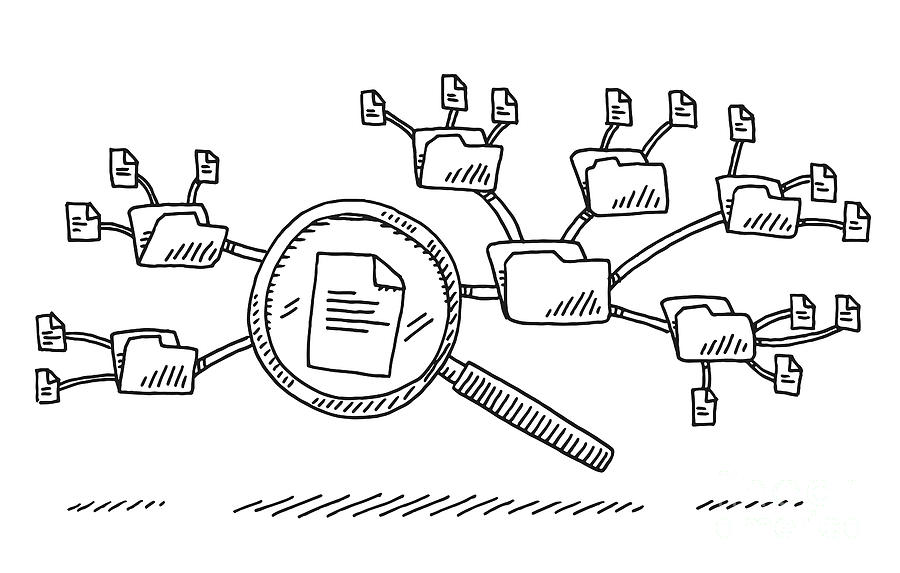 Black And White Drawing - Magnifying Glass Finding Document Concept Drawing by Frank Ramspott