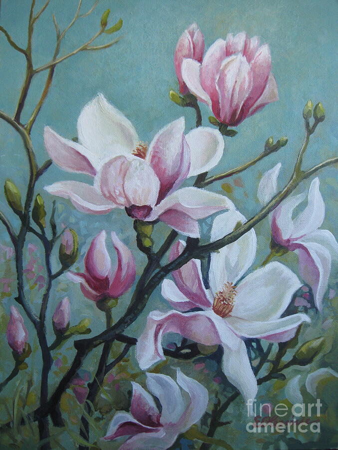 Flower Painting - Magnolia flowers by Elena Oleniuc