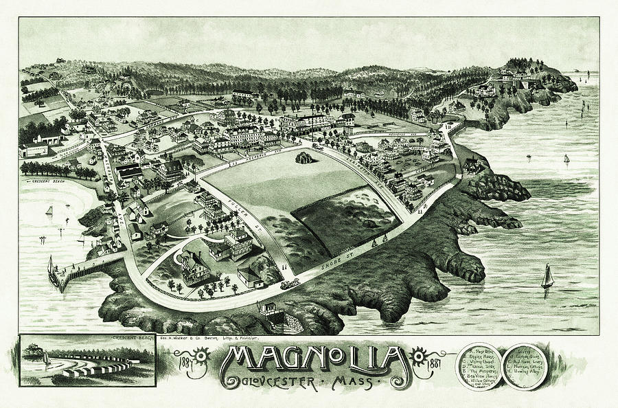 Magnolia Gloucester Massachusetts Birds Eye View Vintage Map 1887 Photograph by Carol Japp
