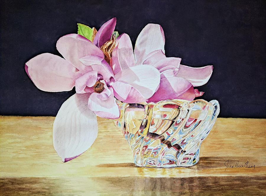 Magnolia in Crystal Bowl Painting by Jean A Chang