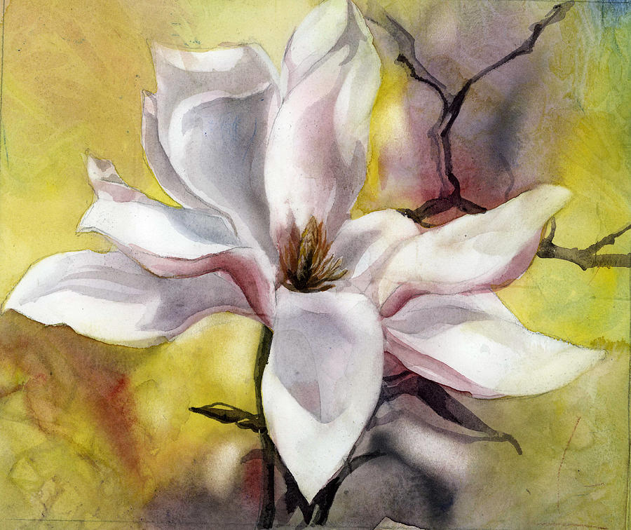Magnolia In Pink Watercolor Painting by Alfred Ng