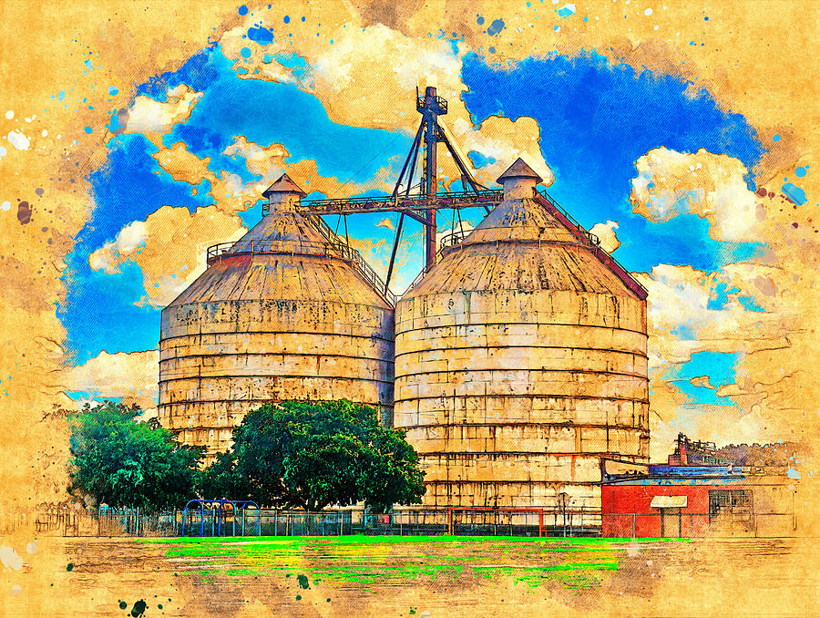 Magnolia Silos in Waco, Texas - digital painting Digital Art by Nicko Prints