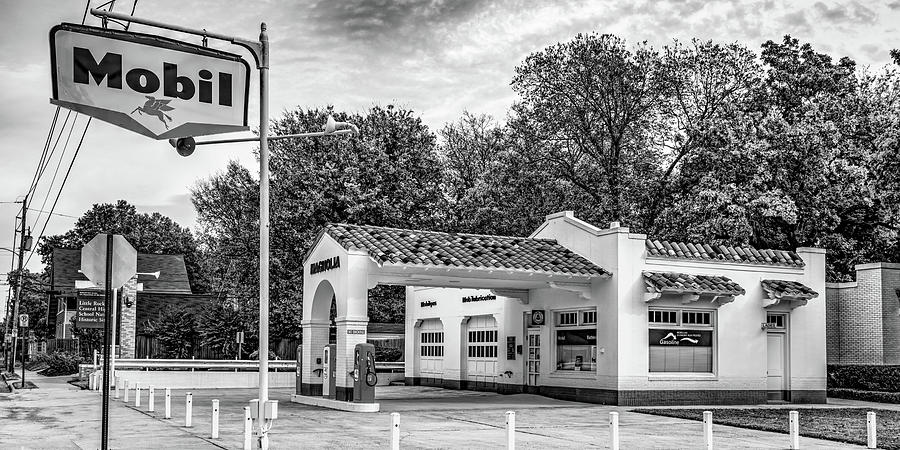 Magnolia Station Panorama Of Central Little Rock - Black And White Photograph by Gregory Ballos