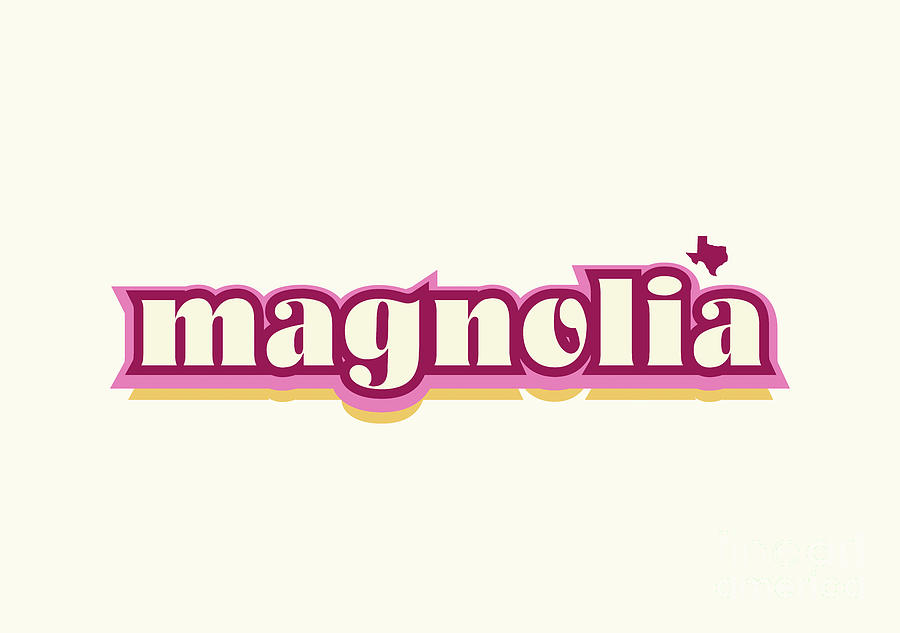 Magnolia Texas - Retro Name Design, Southeast Texas, Pink, Maroon, Yellow Digital Art by Jan M Stephenson
