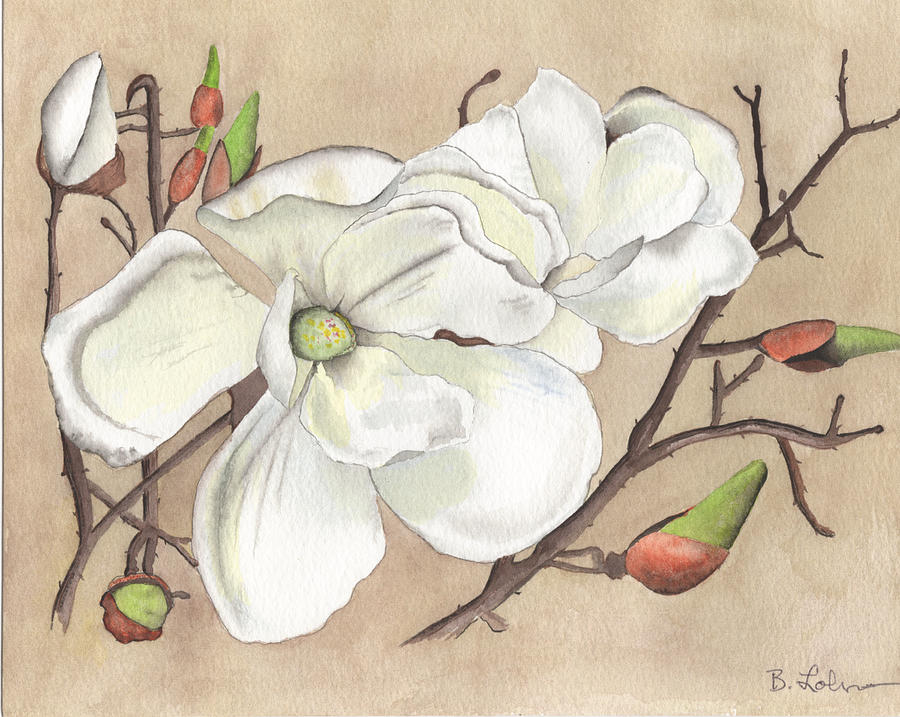 Magnolias Painting by Bob Labno