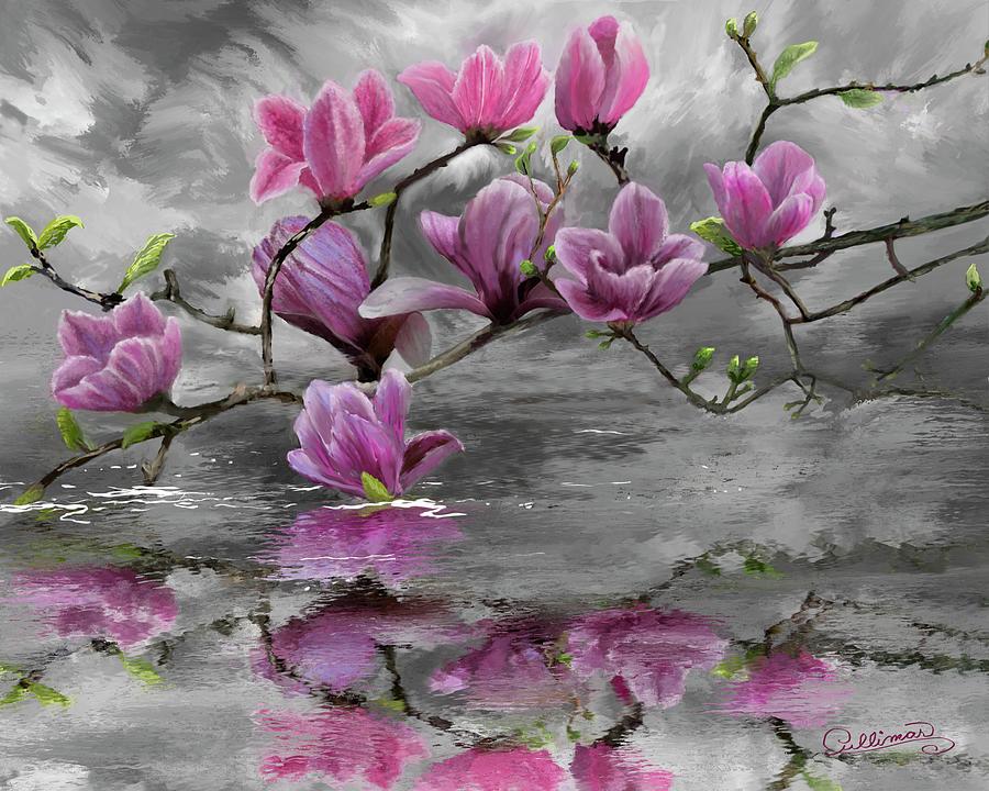 Flower Digital Art - Magnolias in the Mist by Marilyn Cullingford