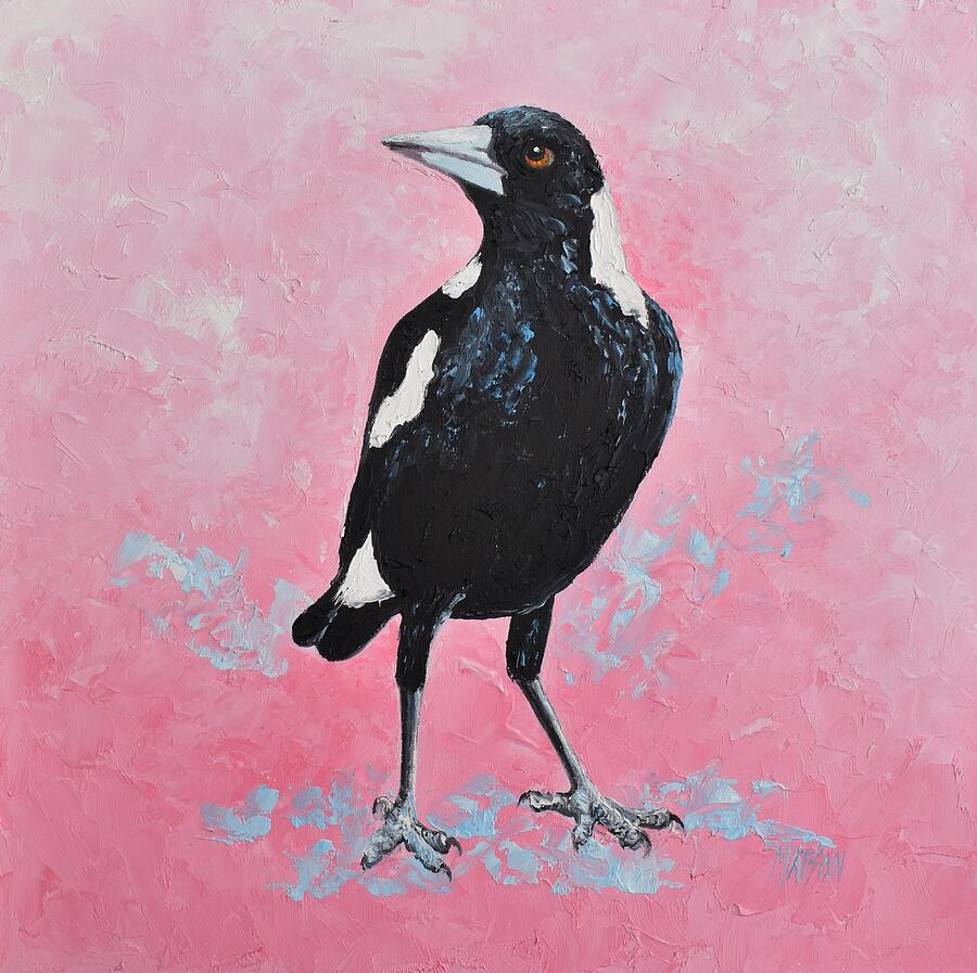 Magpie, bird of good fortune 3 Painting by Jan Matson