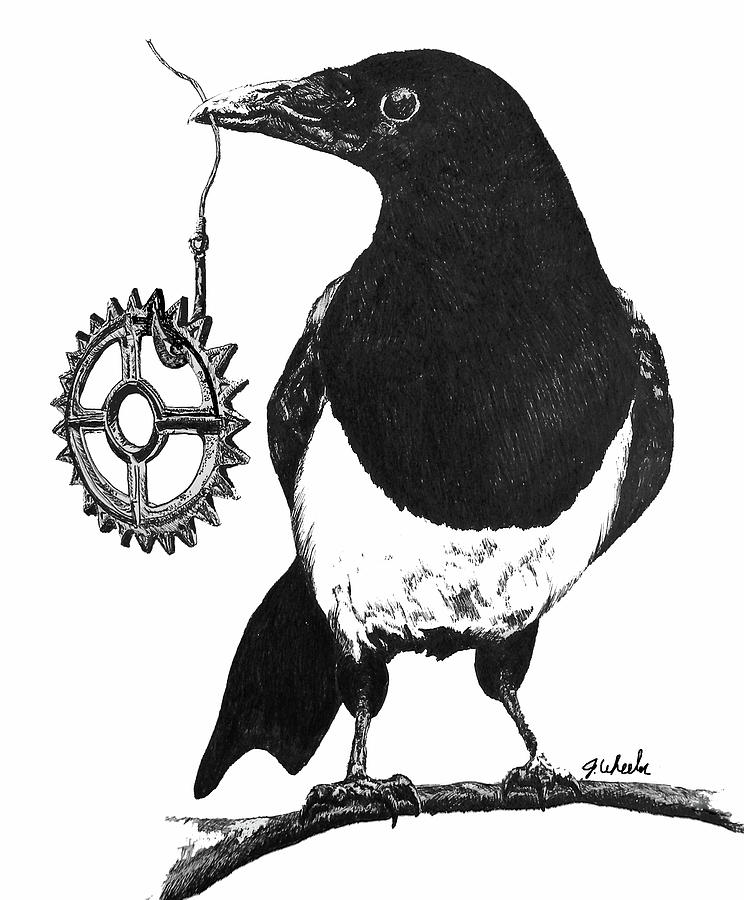 Magpie Drawing by JoAnn Wheeler