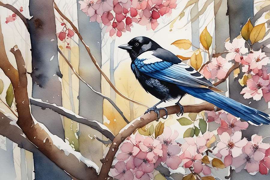 Nature Digital Art - Magpie by Manjik Pictures