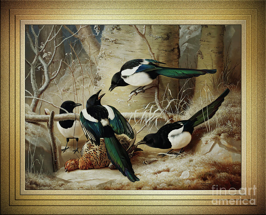 Magpies Round A Dead Female Capercaillie by Ferdinand von Wright Remastered Xzendor7 Reproductions Painting by Xzendor7