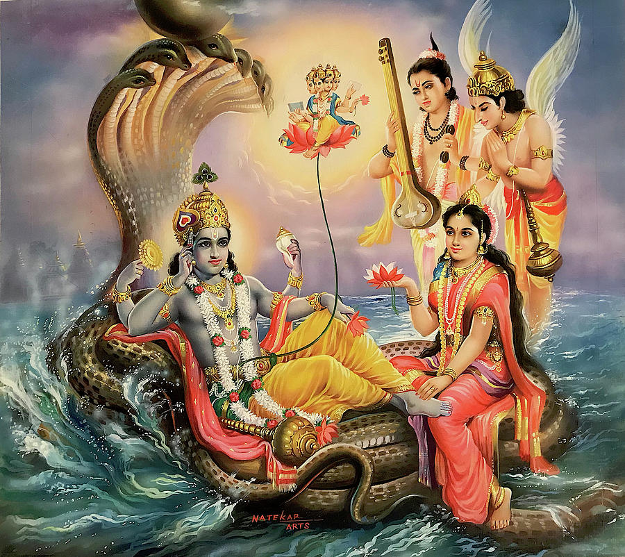 Maha Vishnu Abode Painting by Vijayann Rajasabai